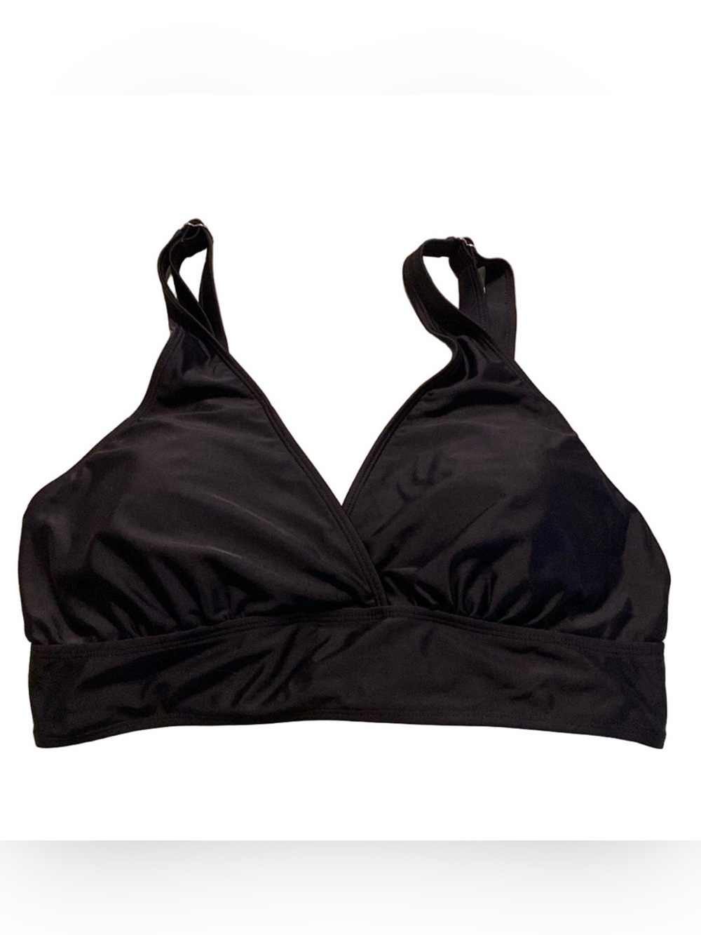Black Cross Front Swim Top Size 16W V-Neck Adjustable Straps Bikini Tankini